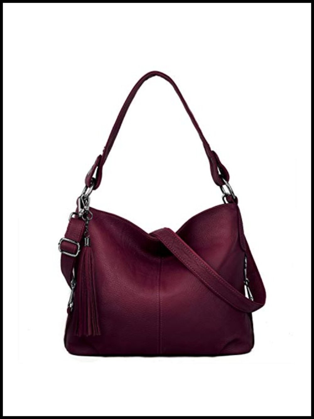 Genuine Leather Hobo Handbag with Removable Crossbody Strap Tassel